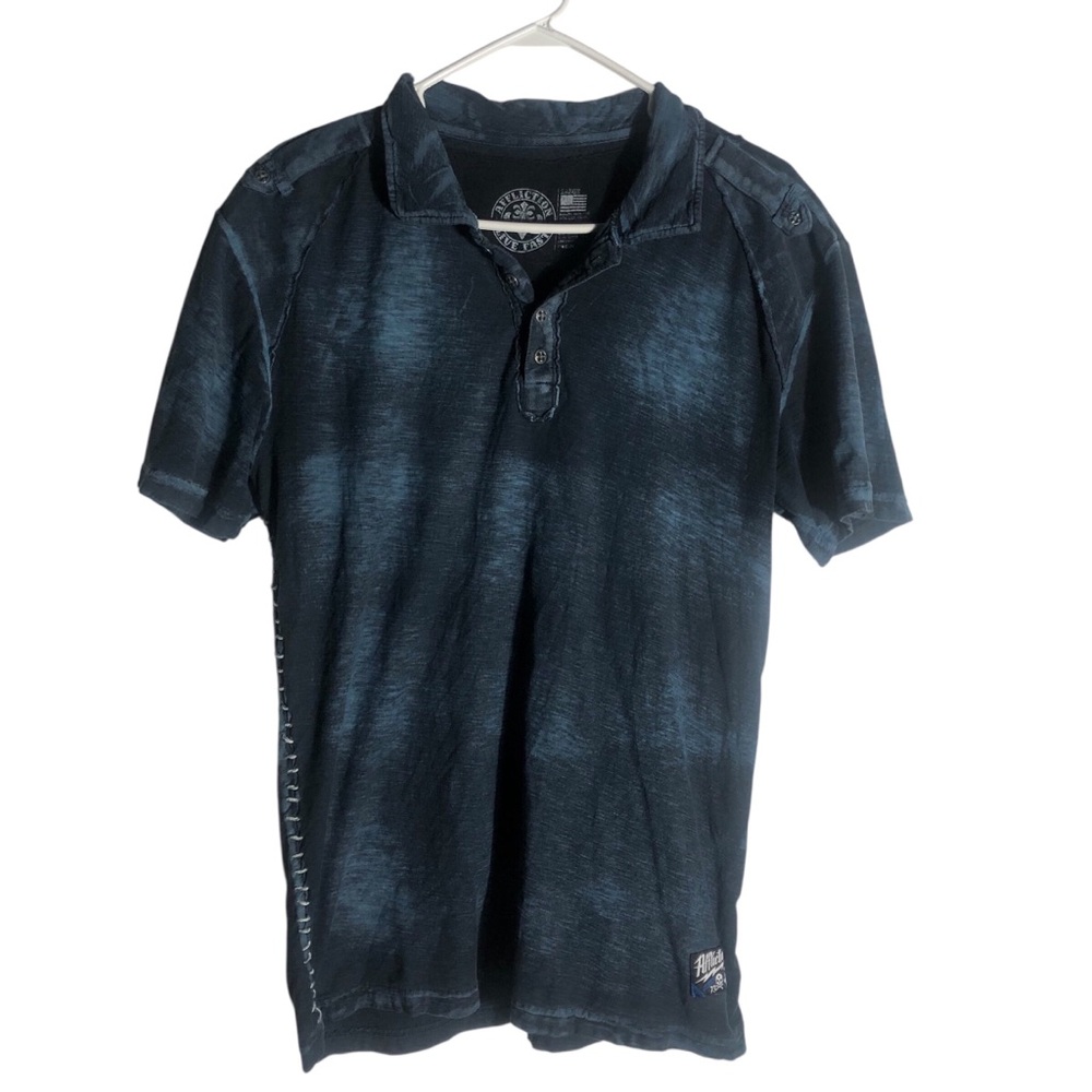 Affliction blue distressed short sleeve polo shirt Sz Large